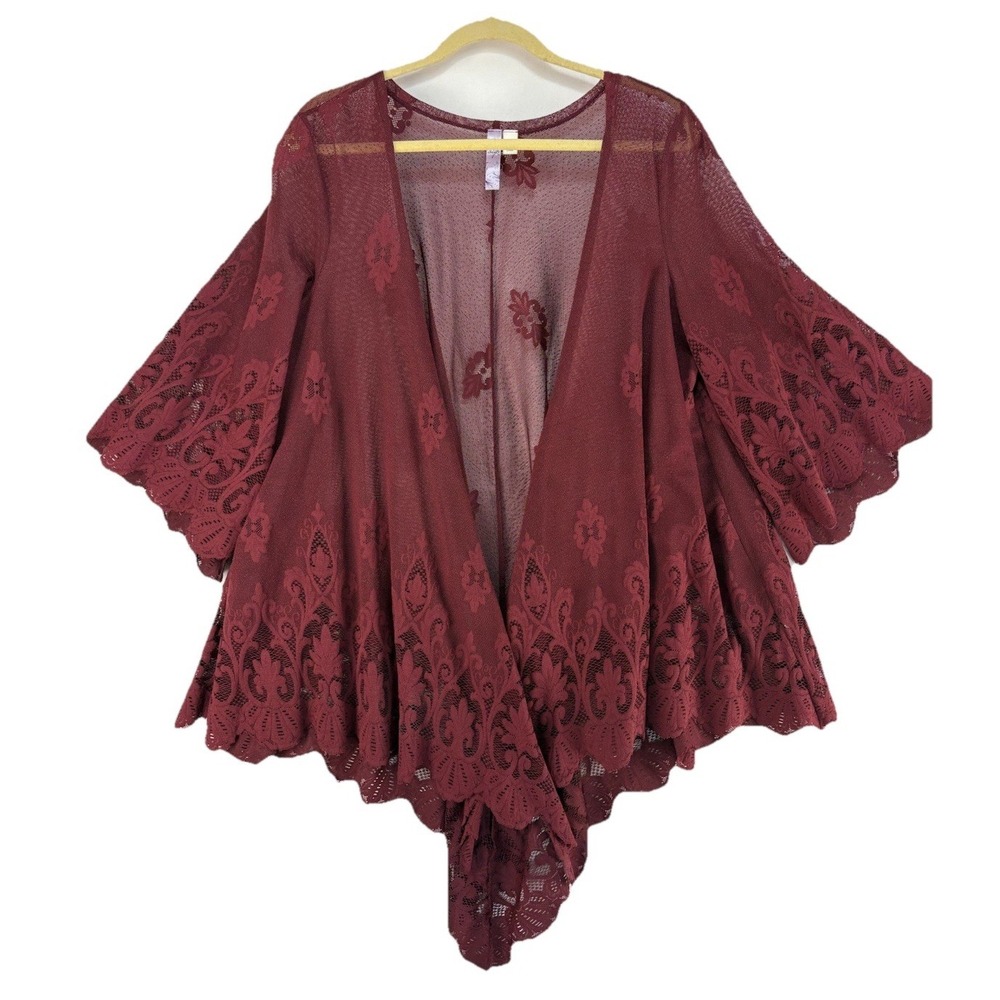 Burgundy Red Lace Kimono Wrap Flowy Boho Romantic Feminine Women's Size Medium